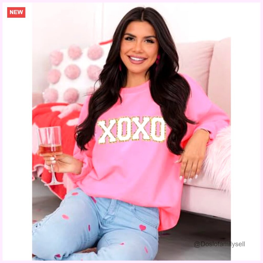 Oversized Chenille Patch Sweatshirt Valentine Let… - image 4